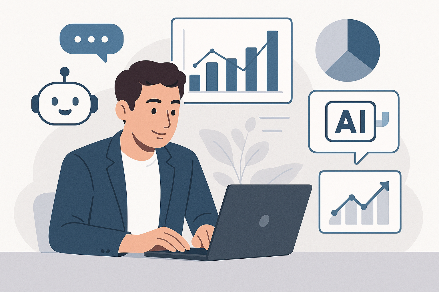 Small business owner using AI tools for digital marketing strategies and data analysis.