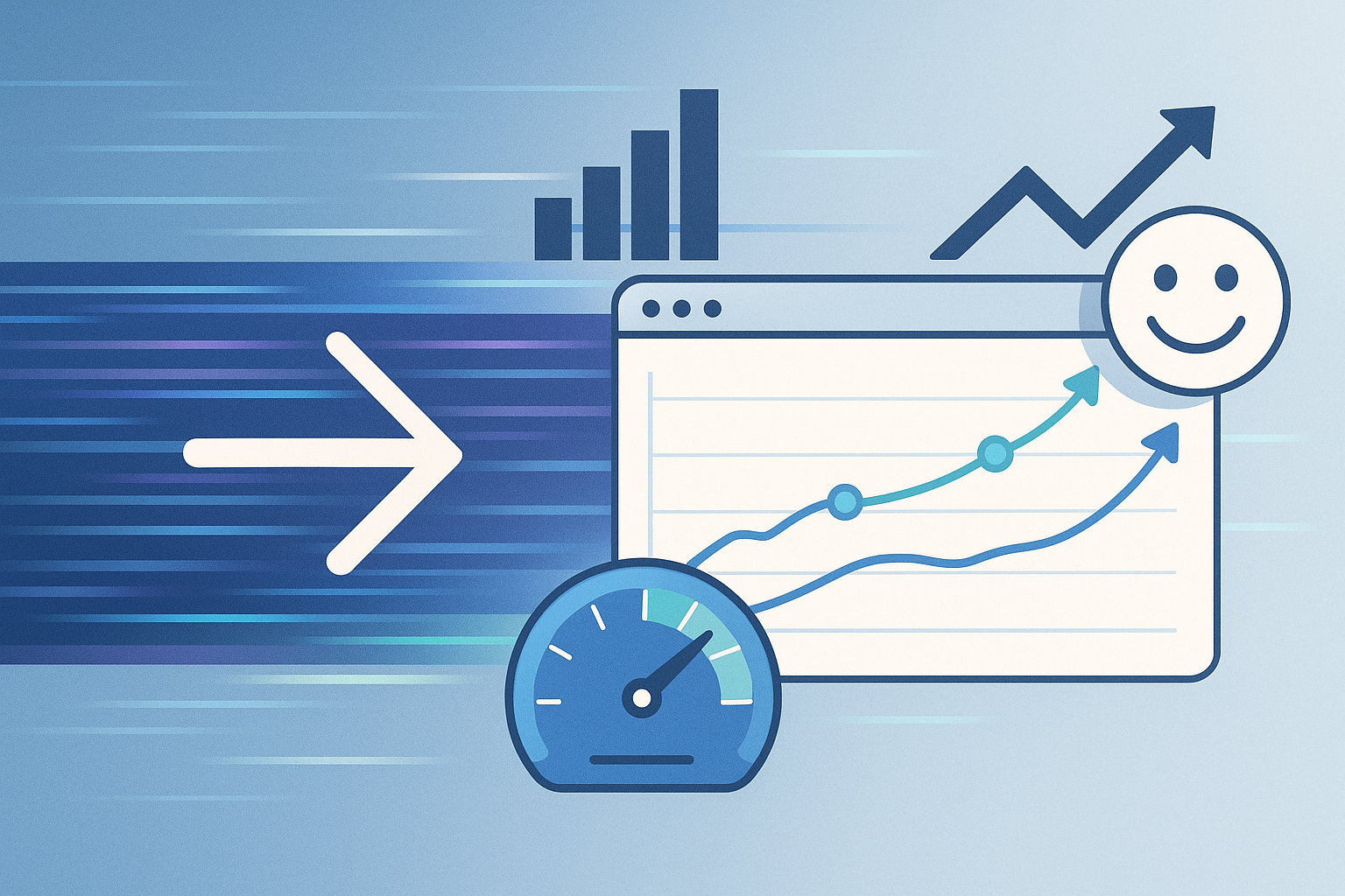Illustration showing the relationship between website speed, SEO ranking, and customer experience in online marketing.